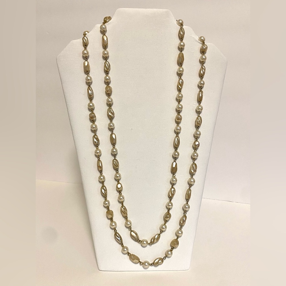 Vintage 70s Faux Freshwater Pearl Necklace Extra Long 55"